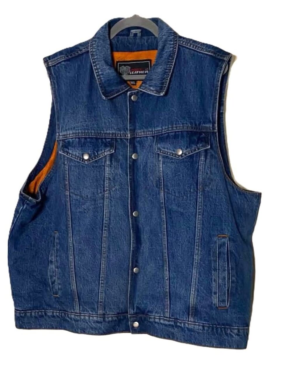 Vance Leather Men's Denim Motorcycle Vest Concealed Carry CCW Orange Mesh 5XL